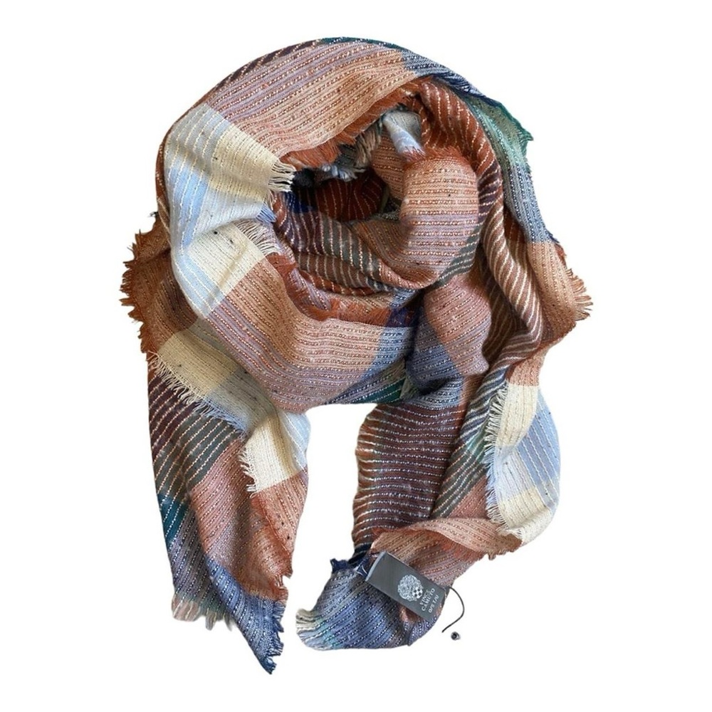 NWT Vince Camuto Plaid Woven Scarf in Orange and Blue New w/Tag